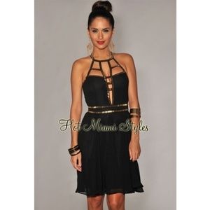Black Gold Beaded Jeweled Accent Dress - Size S